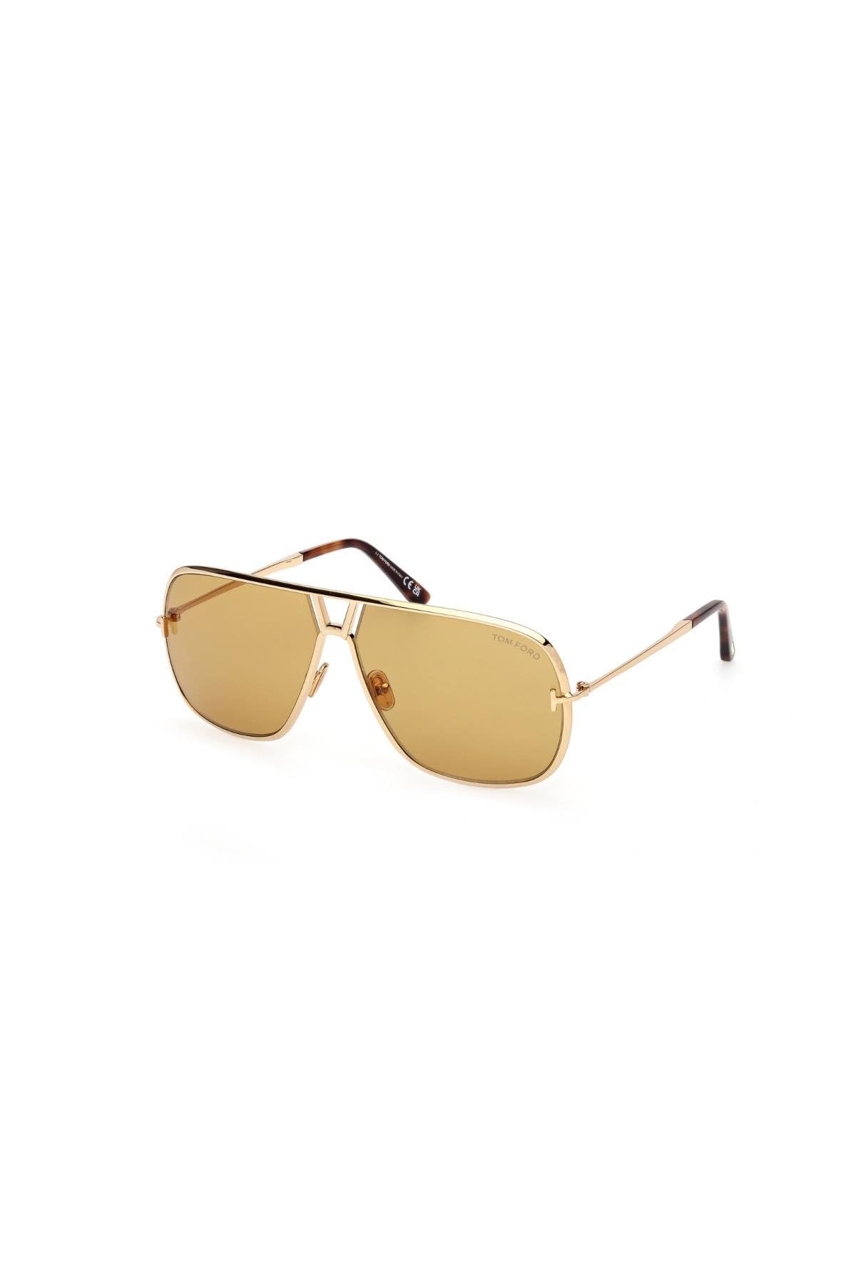 Tom Ford Stavros Amber Navigator FT1204 30E 63 Men's Sunglasses, Shiny Deep Gold, 63