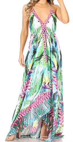 Sakkas 1817 - Lizi Womens Maxi High-Low Halter Handkerchief Long Dress Beach Party - TLG228-Green - OS