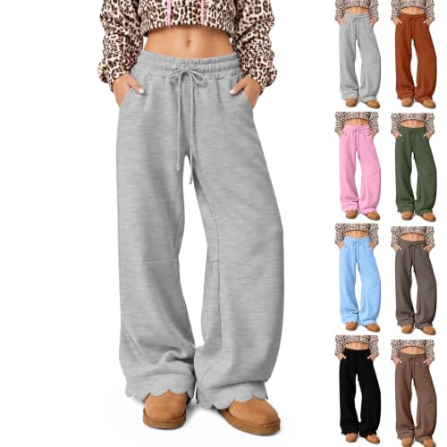 Wide Leg Sweatpants Women Baggy Scalloped Hem Lounge Sweatpants Pants - image 1