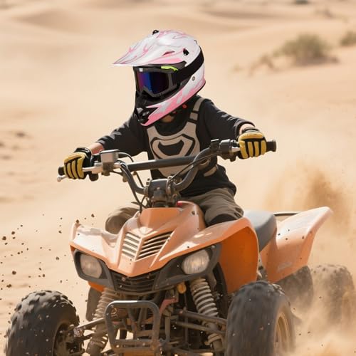 Image of Youth Kids Dirt Bike Helmet for Boys & Girls,F001 Full Face Motorcycle Helmet for Off-Road ATV Street Riding Four Wheeler Mountain Bike with Goggles Gloves,DOT Approved