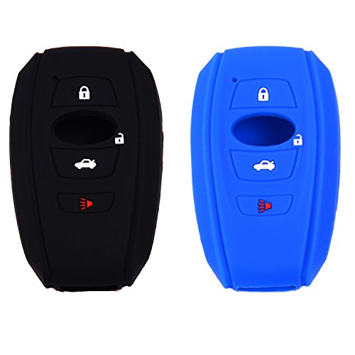 Velsman 3 Buttons Key Fob Silicone Cover Case For Subaru 2016-18 Forester 2017-2018 Outback 2015 2016 2018 Crosstrek 2017 Impreza 2014-17 BRZ 2016 2018 WRX 2016 18 Legacy (Black and Blue)