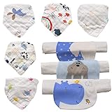 [Baberos triangulares para bebés] Gasa de algodón de 8 capas, costuras finas y bordes suaves, sin irritación en la piel sensible del cuello del bebé, y con 2 broches ajustables, ideal para bebés de 0 a 36 meses.