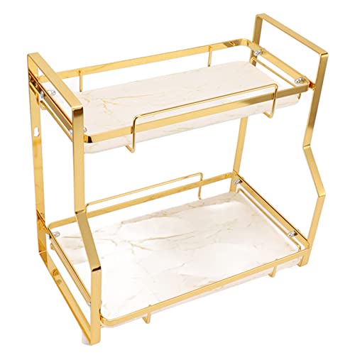 Gold 2/3-Tier Corner Counter Organizer - Bathroom Countertop Shelf Makeup Organizer with Perfume Tray, Wall Mounted or Standing Rack for Living Room, Bedroom