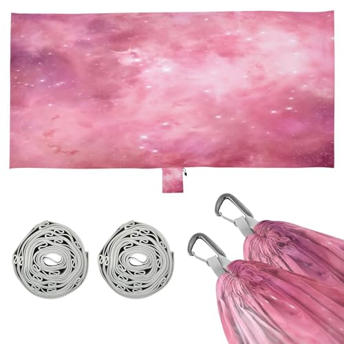 SDMKA Galaxy Pink Camping Hammock, 330 lbs with 2 Tree Straps, Carry Bag, Single Portable Hammock for Outdoor/Indoor, Hiking, Beach, Backpacking, Travel