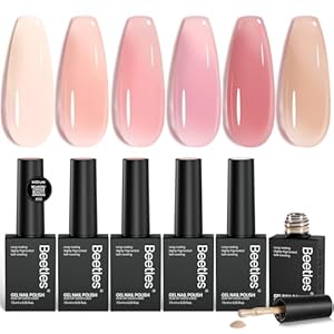 Beetles Nude Gel Nail Polish Set – 6 Colors Nude Pink Brown Neutral Jelly Gel Polish Kit Sheer Translucent Effect Soak Off UV Nail Art Design Drunken Rose Collection Manicure Gift for Women