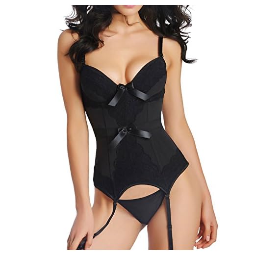 Bslingerie® Damen Sexy Bustier Korsett Gürtel Taille Cincher Dessous (M, Schwarze Spitze)