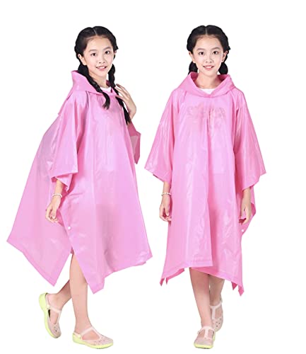 HLKZONE Poncho de lluvia para niños, [2 unidades] impermeable EVA para niños, chaqueta de lluvia reutilizable para niños, niños y niñas de 6 a 13 años, C: Rosa, talla única