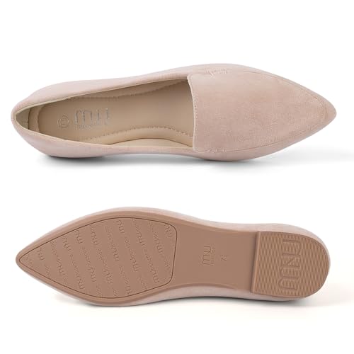 Image of MUSSHOE Pointed Toe Flats for Women, Comfortable Business Casual Work Shoes, Slip On Loafers with Arch Support, Office Walking Flats for All Day Standing