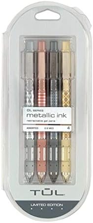 TUL® Metallic Retractable Gel Pens, Medium Point, 0.8 mm, Assorted Design Barrel Colors, Assorted Ink Colors, Pack Of 4 Pens