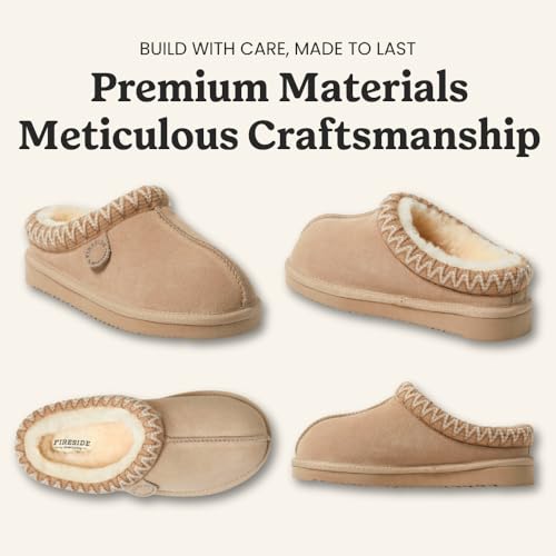 Image of Fireside by Dearfoams Women's Greta Genuine Shearling Clog Slippers, 100% Natural Suede Clogs for Outdoor & Indoor