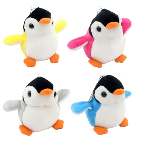 Embhlitfe 4 Juguetes de Peluche Pequeños, Pingüino Con Cadena de Perlas, Colgante de Muñecas, Mini Peluche Para Niños y Adultos (10 cm)