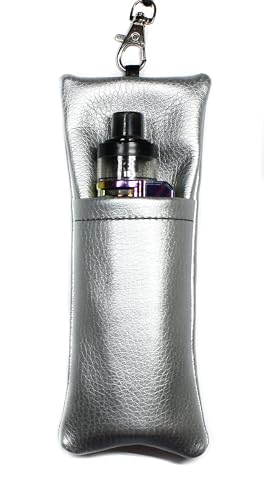 Etui vapoteuse cigarette électronique en simili cuir avec cordon tour de cou (Argenté)