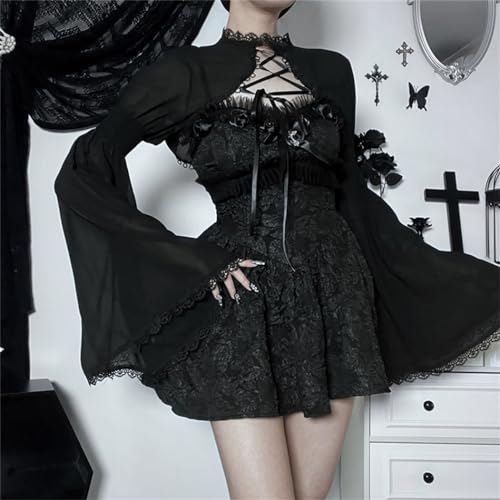 Image of Bolero Shrug Top Trad Goth Black Shawls and Wraps for Evening Dresses Short Cardigan