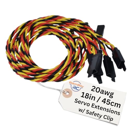 BackBayRC 20 AWG Twisted Servo Extension Cable with Safety Clip, 100-Strand Servo Wire, Gold Plated Pins, Silicone Insulation, JR-Style Plugs, 45 cm...