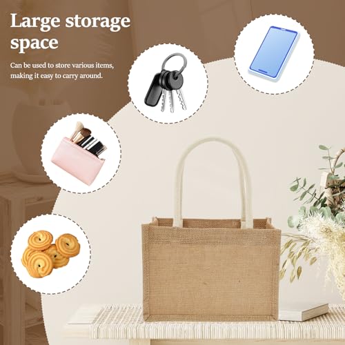 Foppla Lot de 12 sacs fourre-tout en toile de jute, sacs réutilisables en toile de jute lin avec poignées, sacs en vrac pour courses épicerie cuisine plage pique-nique pour femmes mariage enterrement – vue 6