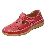 Zapatillas de verano para mujer, informales, con puntera cerrada, de piel, cómodas, suela suave, correa al tobillo, zapatos de playa, mojados, Red, 40.5 EU
