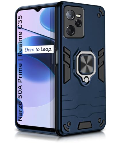Image of WOW IMAGINE Shock Proof Back Case Mobile Cover for Realme Narzo 50A Prime | Realme C35 | Back Cover Case (Tough Armor | Hybrid PC + TPU | Ring Holder & in-Built Kickstand | Blue)