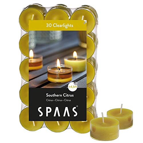 Spaas 30 Duftenden Clearlights, Teelichter mit durchsichtigem Halter, ± 4,5 Stunden - Southern Citrus