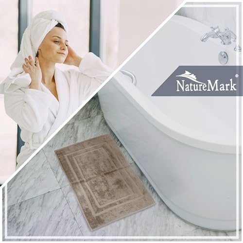NatureMark 2er Pack Badvorleger Badematte | Premium Qualität | 100% Baumwolle | 50 x 80 cm | Duschvorleger Duschmatte Doppelpack | Farbe: Sand/Beige