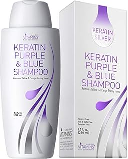 Vitamins Keratin Purple Toning Shampoo - Violet Blue Brassiness Toner for Bleached Icy Blonde Platinum Silver White Grey Ash Gray or Colored Dry Damaged Brassy Hair