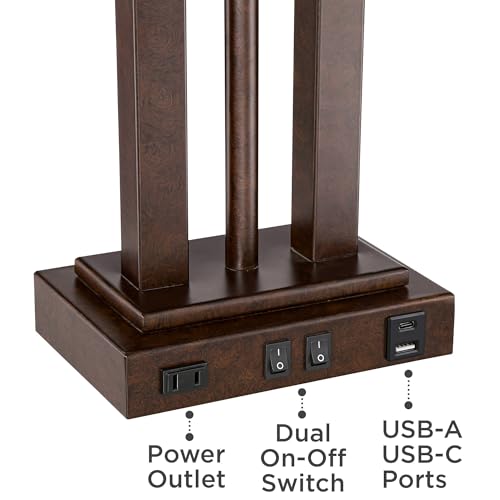 Possini Euro Design Deacon 26" High Modern Desk Table Lamp with USB Charging Ports A+C and AC Power Outlet in Base Gooseneck LED Bronze Rectangular Linen Shade for Living Room Bedroom House Bedside
