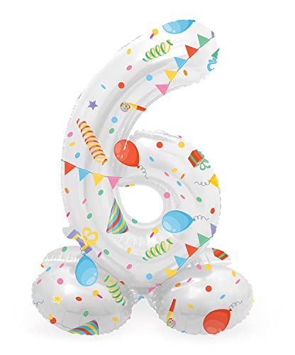 Folat B.V. Folienballon stehend Zahl Folat 63966 Aluminio Número Figura 6 Joyful Party Multicolor 72 cm decoración globos para cumpleaños, aniversario (no se necesita helio), talla única