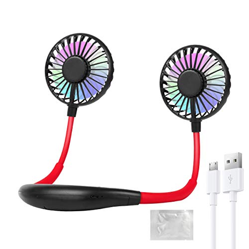 Portable Neck Fan - Hand Free Mini LED Fan Headphone Design Neckband Fan Internal rainbow and white Light, 3 Speeds, Quiet, Rechargeable Perfect for Sports, Traveling Outdoor Office