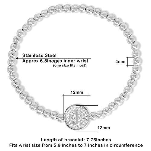 By You Initial Bracelets For Women 26 Letters Alphabet Round Charm Stainless Steel Gold Silver Beaded Ball Bracelets (Silver - J) #TOP2