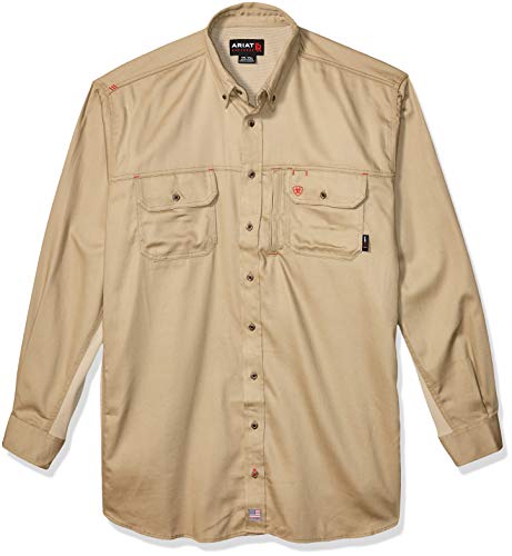 Ariat Men's Flame Resistant Solid Vent Shirt, khaki, XL R