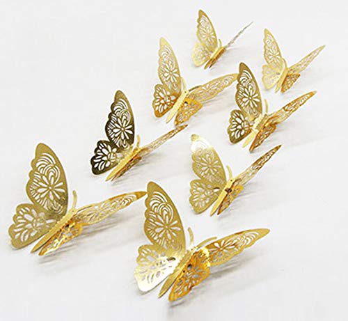 12PCS Vinilos Decorativos Mariposas 3D Oro miniatura 2