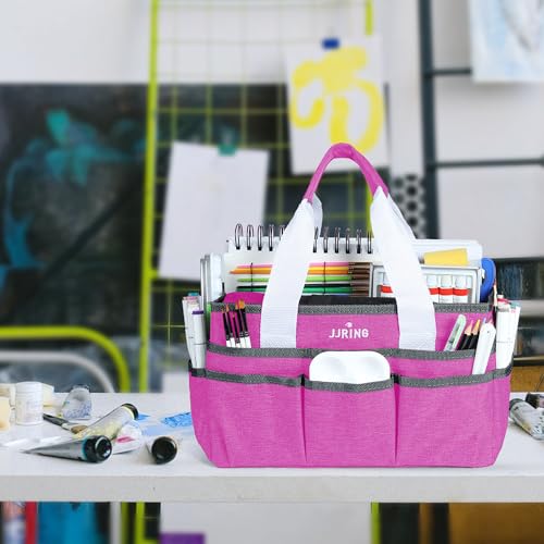 Image of JJRING Craft Organizer Tote Bag, Art Storage Caddy with Multiple Pockets, Deep Red Sewing Bag for Art, Craft, Scrapbooking, School, Medical, and Office Supplies Storage