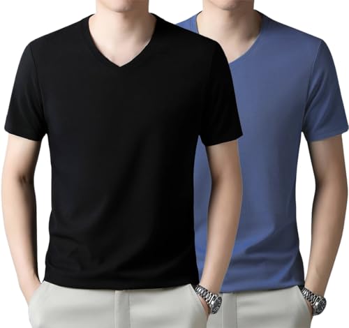 Image of TAGDO Men's Solid Color V-Neck Short Sleeve T-Shirt (2033)