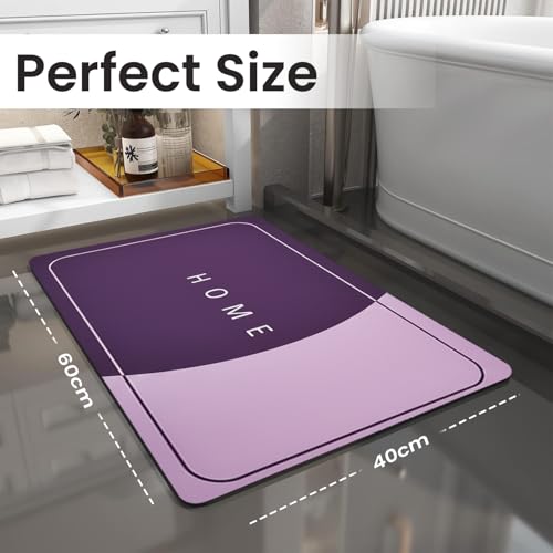 Image of MAXOSHINE PVC Bathroom Mats Anti Slip | Water Absorbent Bath Floor Mat | Quick Dry Anti Skid Bathroom Mats for Home | Door Mat for Wet Area 40x60 CM (Home Purple)