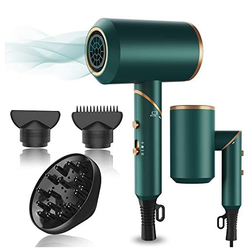 Hair Dryer,1800W Professional Ionic Hair Dryer with Diffuser and Nozzles, Powerful Blow Dryer for Fast Drying,Compact & Lightweight Travel Portable Hair Dryer for Women