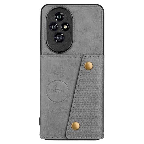 Image of for Honor 200 Pro 5G Case with Card Slots Kickstand Leather + TPU Phone Cover - Grey