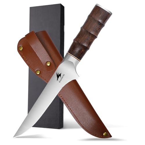 HAZMUSS Cuchillo Deshuesador Con Funda, 14,5 cm, Afilado y Flexible, Hoja de Acero Inoxidable Con Alto Contenido de Carbono, Para Deshuesar Carnes y Aves