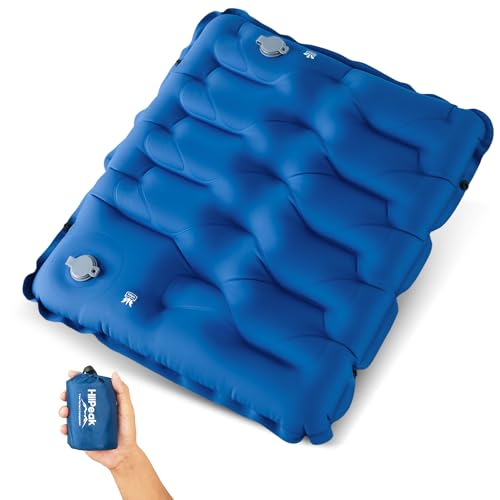 HiiPeak Inflatable Stadium Seat Cushion Compact Hand Press Stadium Seats Pad Bleacher Seat Chair Cushion Pad for Airplane Travel Camping Backpacking Sports Event(BLUE)