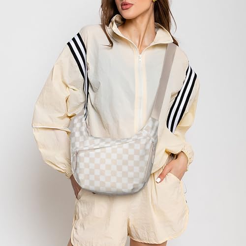 Image of Lushandy Nylon Crescent Crossbody Bags for Women, Medium Slouchy Hobo Crossbody Bag Checkered Purse Luna Bag for Travel