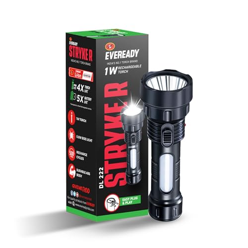 Image of Eveready DL 222 1W Stryke Emergency Rechargeable LED Torch, Pack of 1
