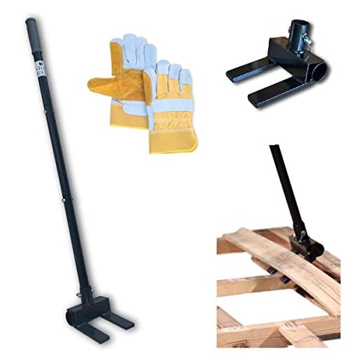 Pallet Buster Deck Wrecker Tool - for Pallet Projects and Deck Disassembly with 3-Piece Pole and Bonus Heavy Duty Leather Work Gloves