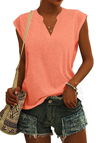 Cicy Bell Bluse Damen Elegant Ärmellose T-Shirt V Ausschnitt Cap Tops Shirt T-Shirts für Damen Sommer Hemden Oberteile Orange L., 13.99 €