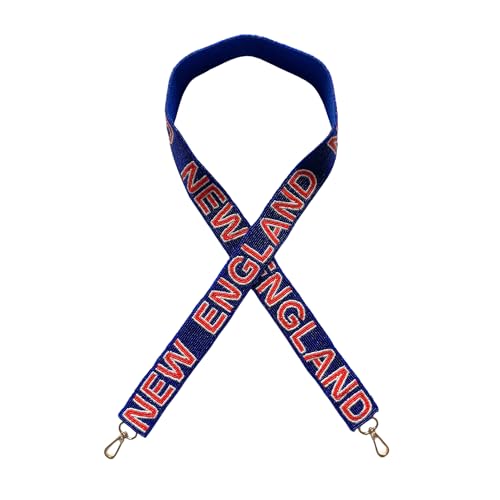 Lashicorn New England Navy Blue Beaded Purse Strap Red Letters 49” Pro Football Stadium Approved Clear Bag Patriot Gold Hardware Sports College Atlantic Massachusetts Maine