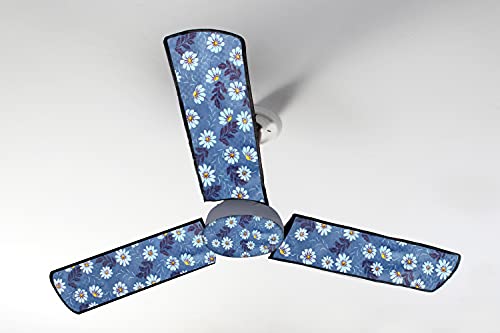 Image of Stylista Waterproof & Dustproof Three Blade Ceiling Fan Cover with attachable Enclosure Set of 5 Fan Covers Floral Pattern Blueish Grey