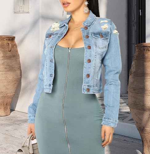 BessCops Denim Jacket for Women Spring Long Sleeve Classic Distressed Butterfly Jean Trucker Jackets4