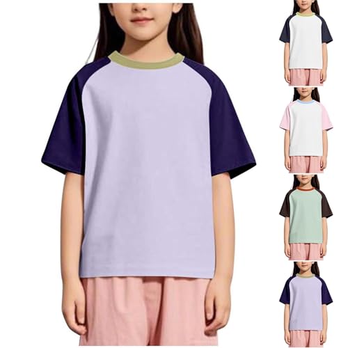 Girls Raglan Short Sleeve Summer T-Shirts Cute Color Block Blouse Tops Loose Crew Neck Casual Tees for Boys 3-15 Years2