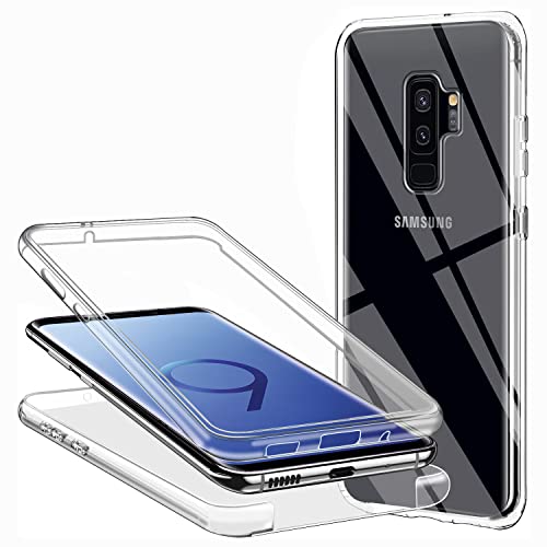 ZYIMOU Funda para Samsung Galaxy S9 Plus, 360 Grados Carcasa Transparente Ultrafino Silicona TPU Frente y PC Back Case Protección Integral Funda de Doble Protección   Transparente