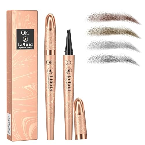 Eyebrow Pencil, Microblading Eyebrow Pen with 4 Fork Tip, Waterproof Brow Pencil for Natural Makeup, Precise, Shapes, Long-Lasting(Dark Brown)