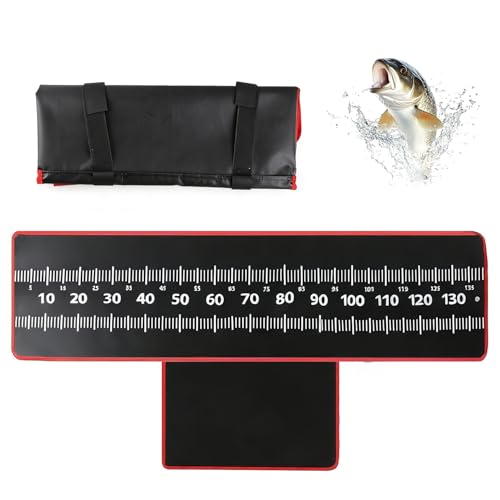 AXVRAV Abhakmatte mit Maßband 130x30cm Wasserdicht Abhakmatte Angeln Faltbare Fischschutz-Matte Schonendes Abhaken/Rollbar/Ultraleicht/Kantenschutz für Große Barsche Karpfen Welse Raubfisch (PVC)