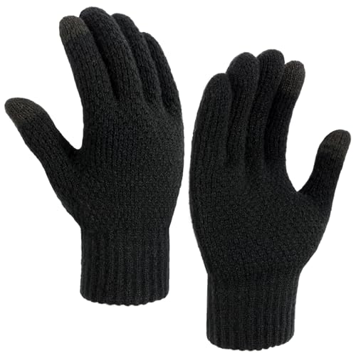 TOBEHIGHER Gloves for Men Women - Mens Gloves Black Heated Touch Screen with Thermal Soft Knit, Mens Winter Glove for Running, Driving and Hiking