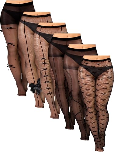 Image of Jadive 6 Pairs Women Plus Size Suspender Tights Fishnet Thigh High Stockings Garter Belt Lingerie Pantyhose